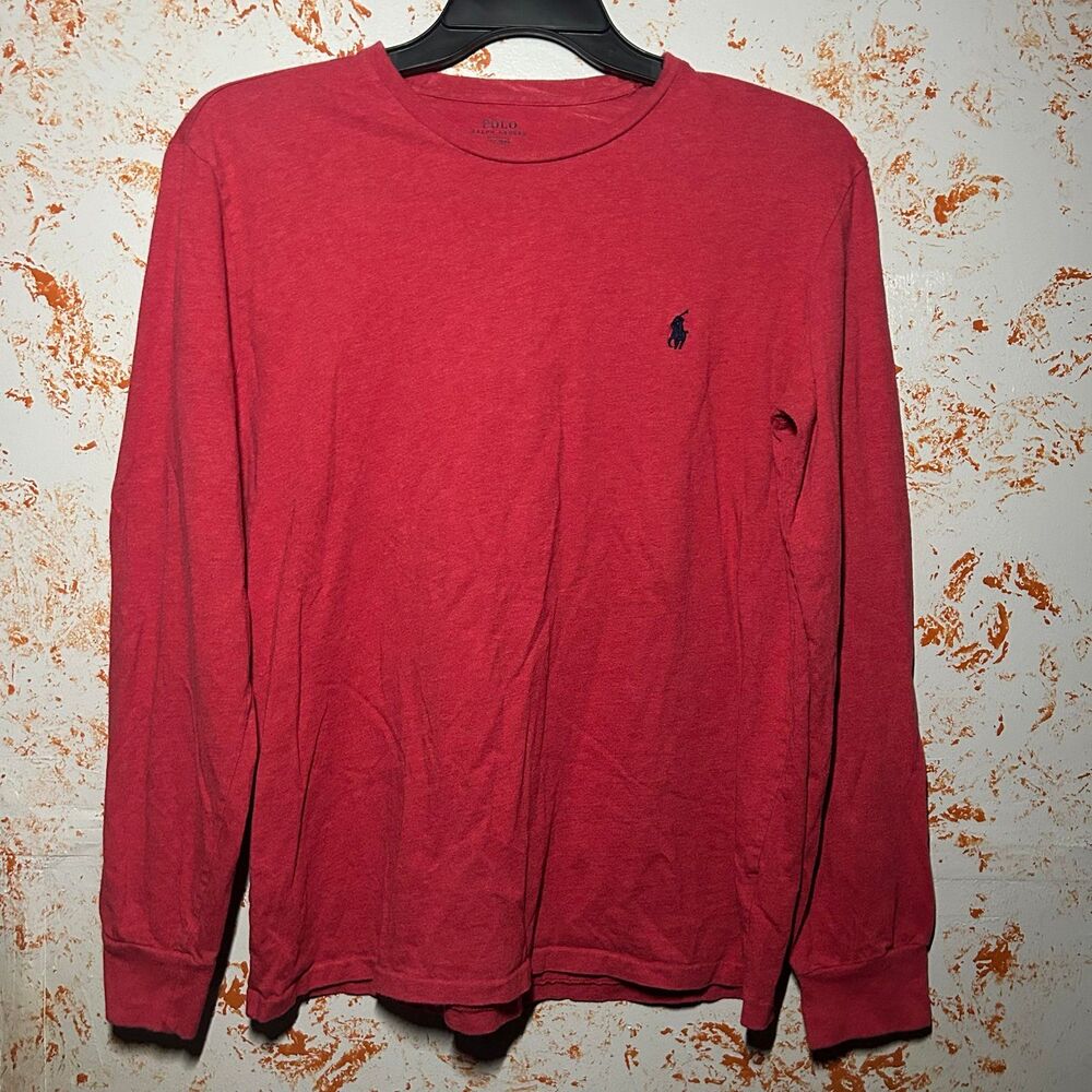 Polo Ralph Lauren T-Shirt Men’s M Red Heather Cotton Long Sleeve Crewneck Pony